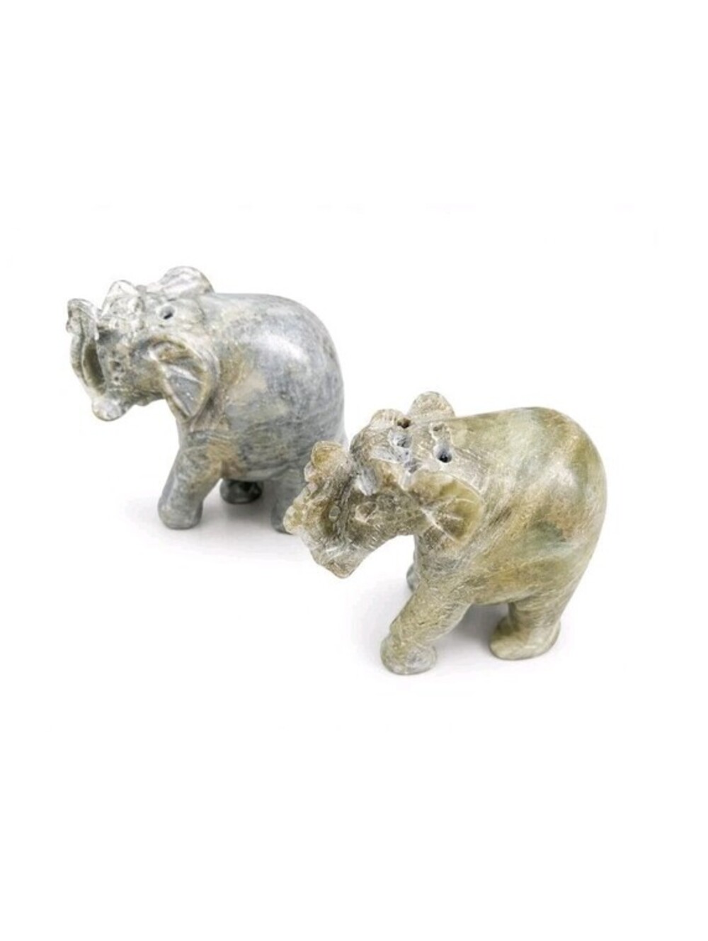 Vintage Carved Stone Elephant Toothpick Holders Set of 2 Mini Figurines